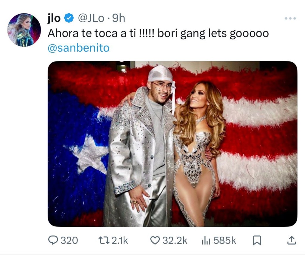 JLo celebra a Bad Bunny tras ser confirmado para el Super Bowl 2026: “Ahora te toca a&nbsp;ti”