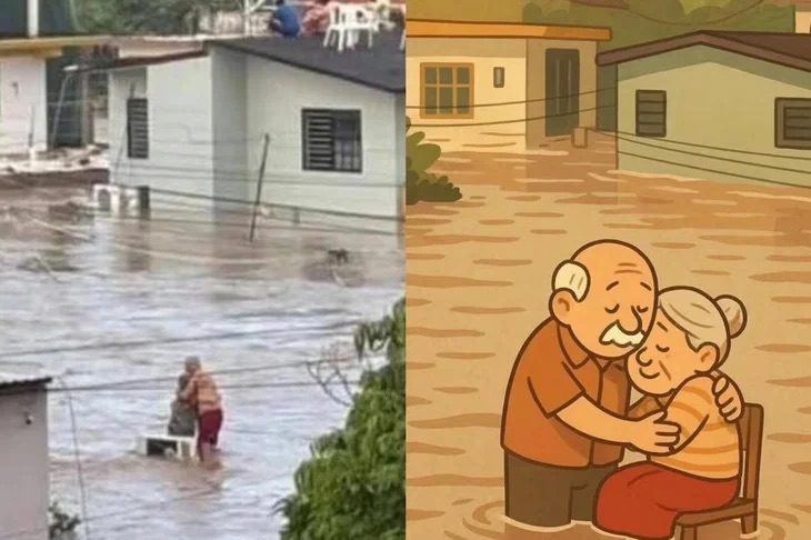 Un abrazo en medio del desastre: pareja de ancianos espera rescate sobre el techo de su casa en&nbsp;Veracruz